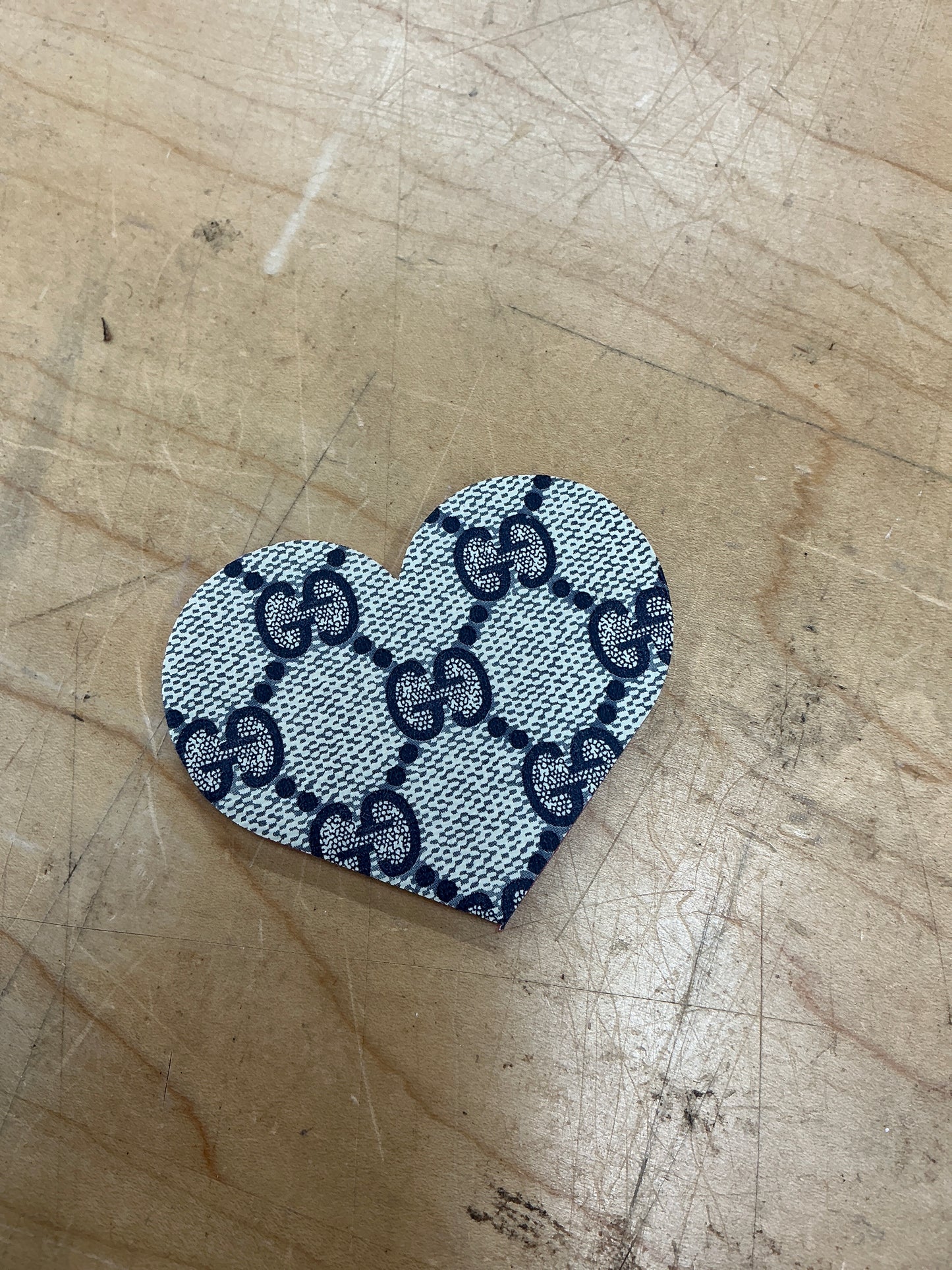 Upcycled blue Gucci heart red leather