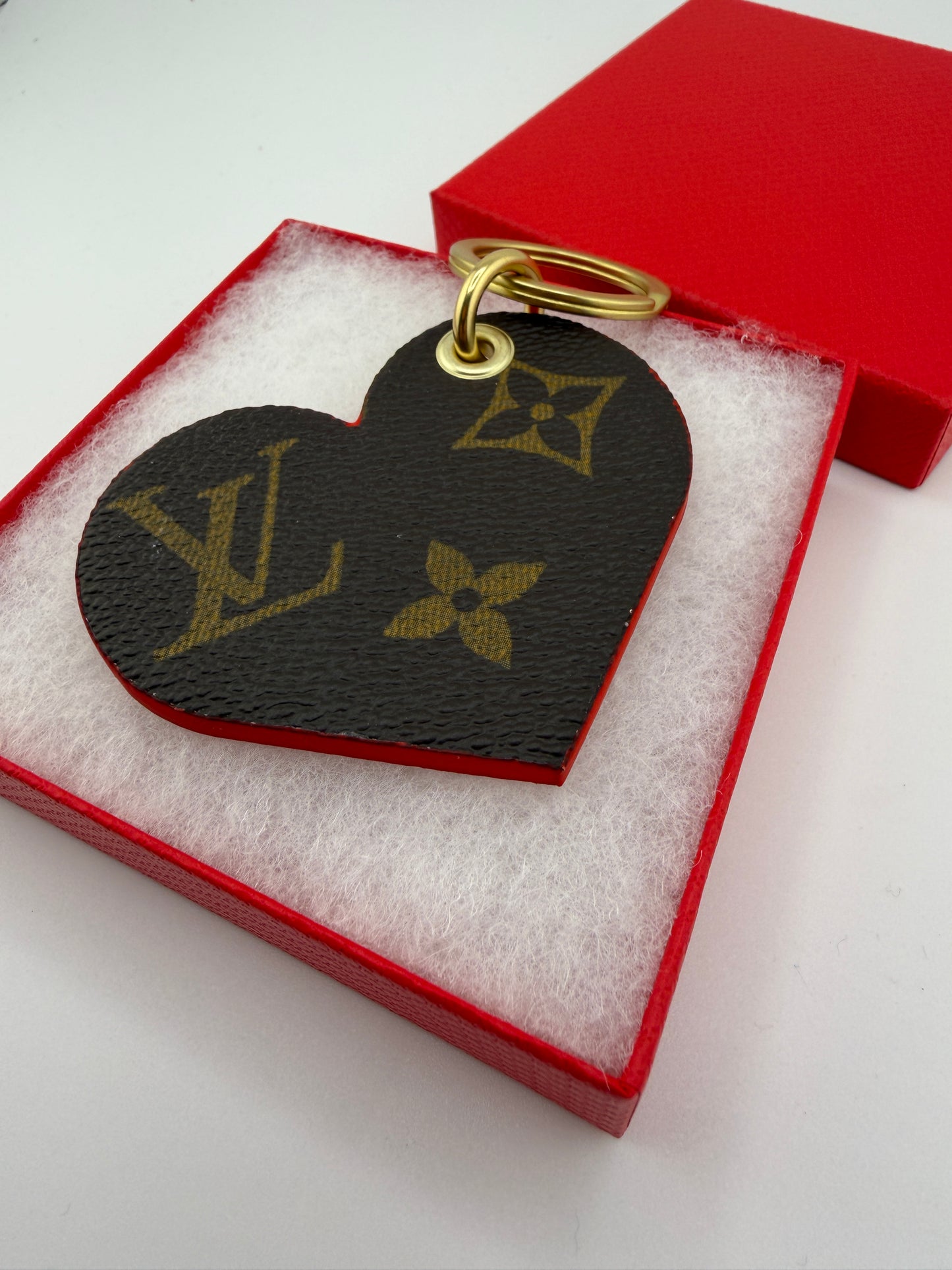 Boot and heart keychain red backing