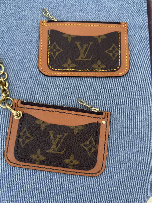 Upcycled lv zipper wallet and clip keychain