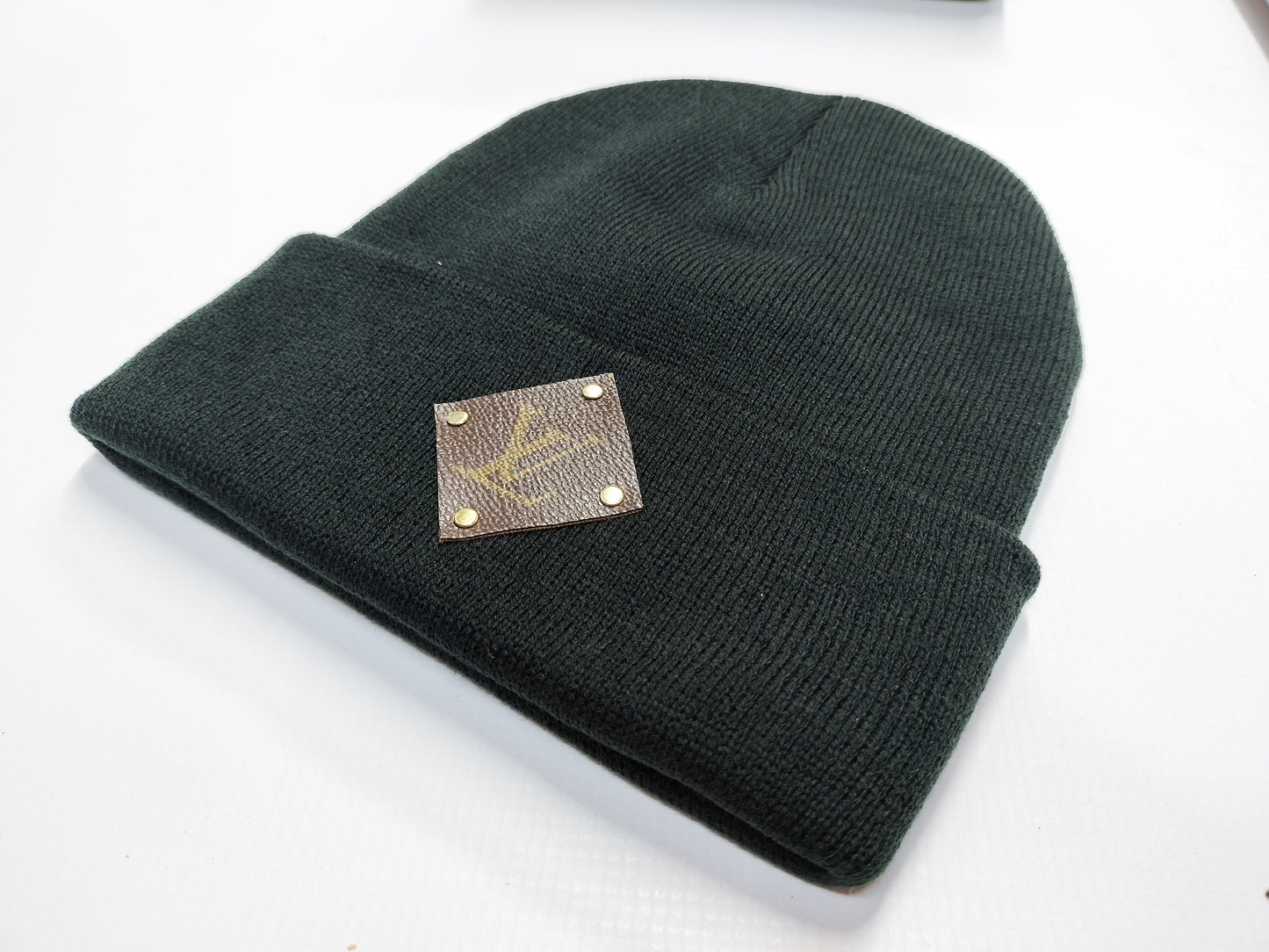 Upcycled LV Beanie, With Brass Studs